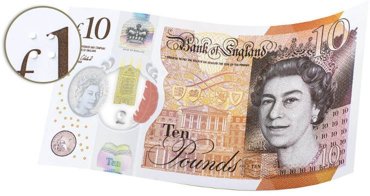 ANGLIA Banknot polimerowy 10 Funtów / 2017 r .