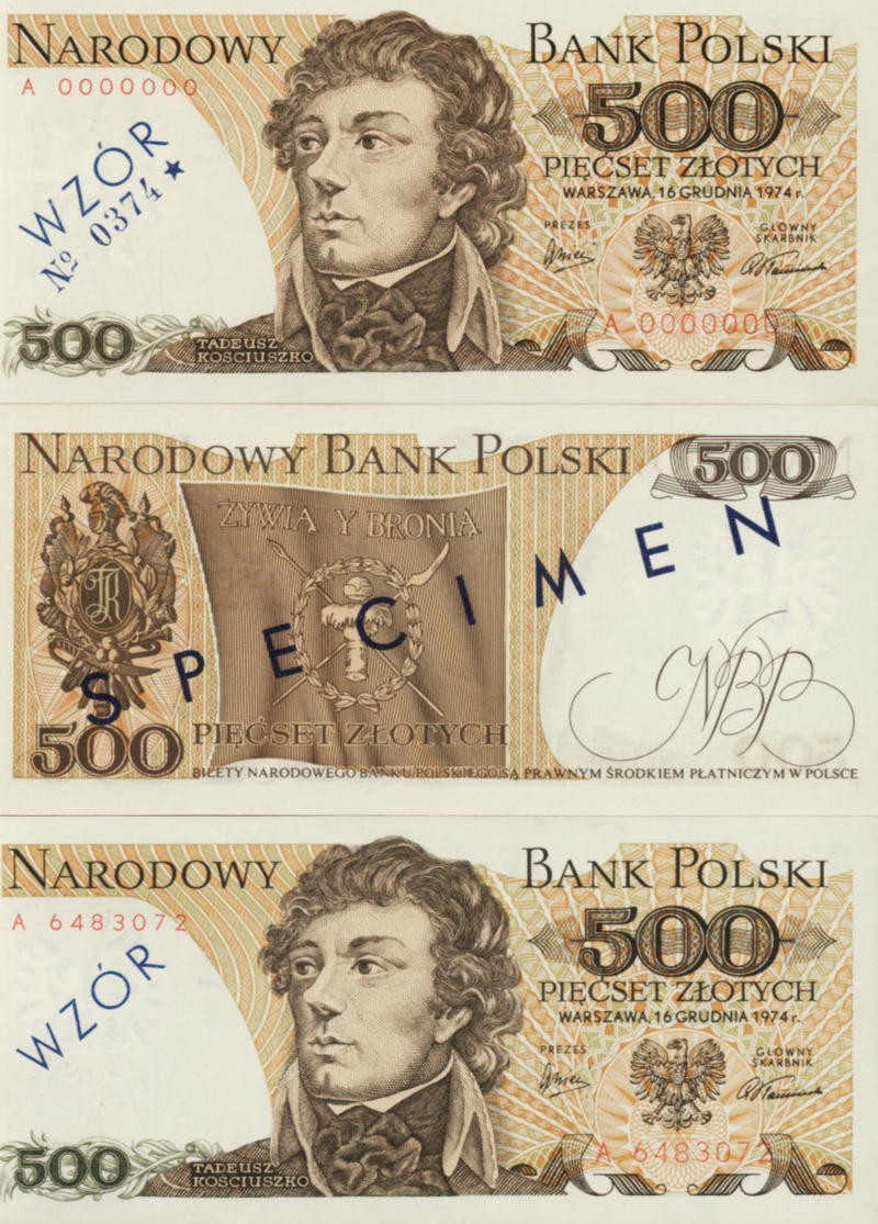 POLSKA Specimen 500 zł / 1974 r. X - z BŁĘDEM (4)