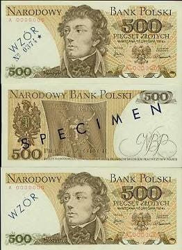 POLSKA Specimen 500 zł / 1974 r. X - z BŁĘDEM (1)