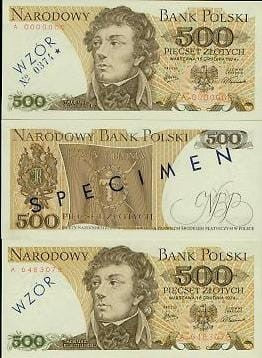 POLSKA Specimen 500 zł / 1974 r. X - z BŁĘDEM (4)