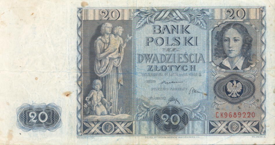 POLSKA Banknot 20 zł / 1936 r. XX - seria CK