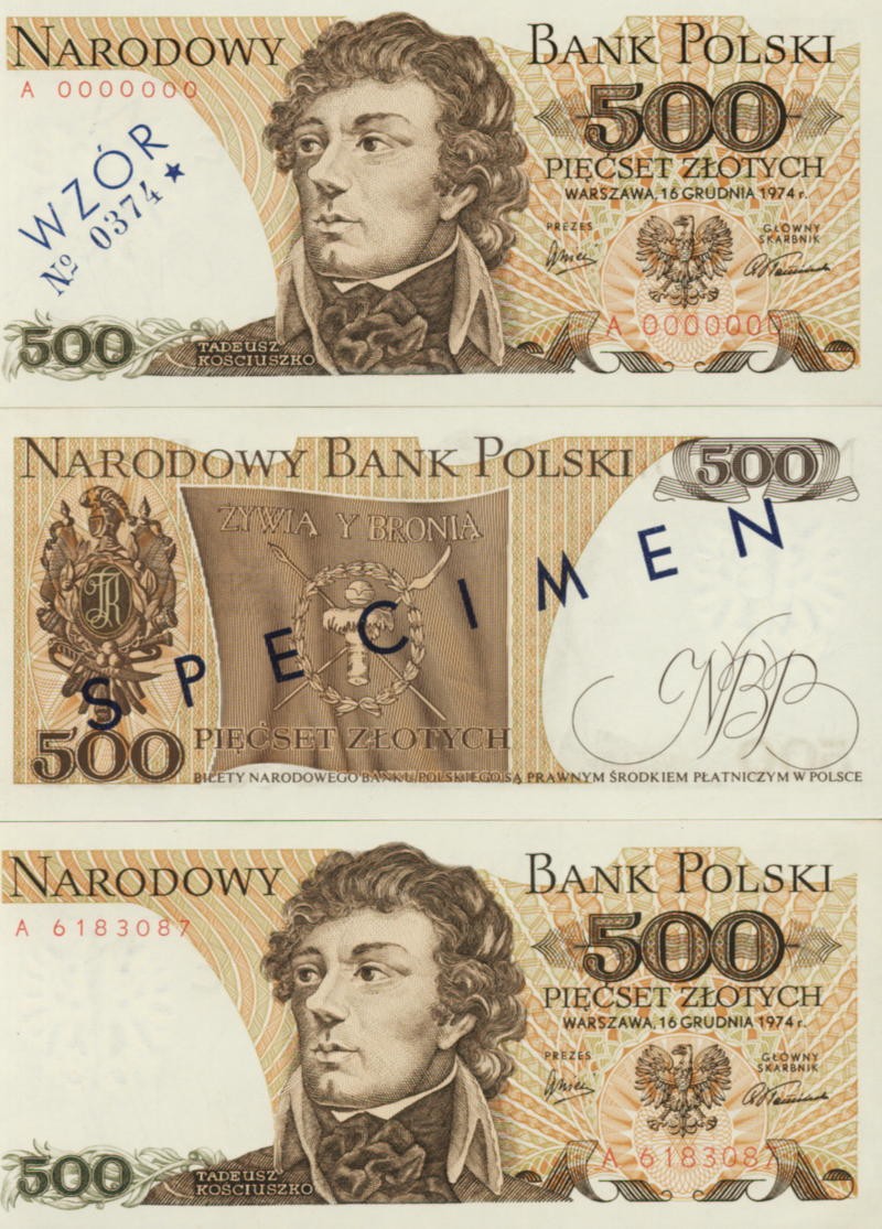 POLSKA Specimen 500 zł / 1974 r. X - z BŁĘDEM (3)