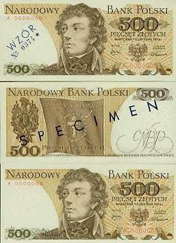 POLSKA Specimen 500 zł / 1974 r. X - z BŁĘDEM (2)