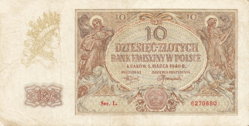 POLSKA Banknot 10 zł / 1940 r. X - seria L.