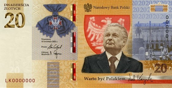 Banknot 20 zł / 2021 r. - Lech Kaczyński. Warto być Polakiem