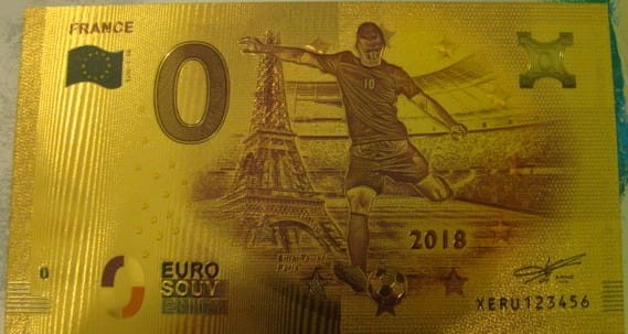 Banknot złocony: "0" - zero Euro / Francja