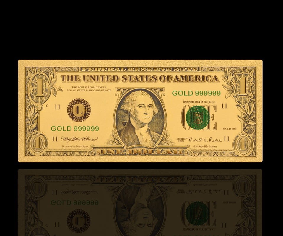 USA: Banknot złocony 1$ - JEDEN dolar
