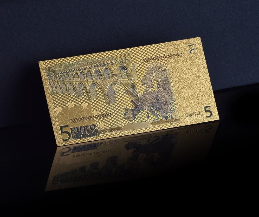 Banknot złocony, kolorowany: 5 Euro