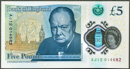 ANGLIA Banknot polimerowy 5 Funtów / 2016 r .