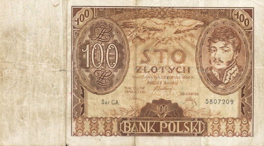 POLSKA  Banknot 100 zł / 1934 r. X.X. - seria C.A.