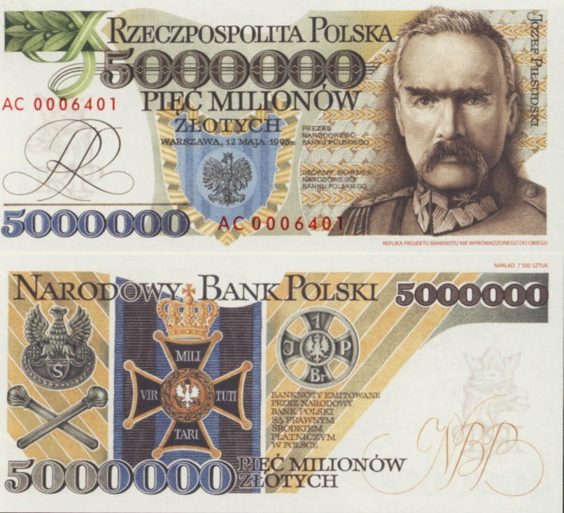 POLSKA  Banknot 5.000.000 zł / 1995 r. XX - Józef Piłsudski