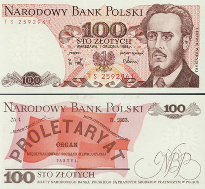 POLSKA  Banknot 100 zł / 1988 r. X X - seria TS