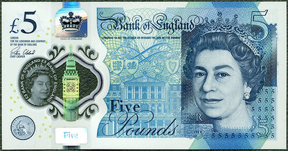 ANGLIA Banknot polimerowy 5 Funtów / 2016 r .