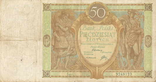 POLSKA  Banknot 50 zł / 1929 r. XX. - seria CL.