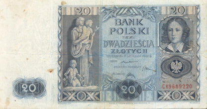 POLSKA  Banknot 20 zł / 1936 r. XX - seria CK
