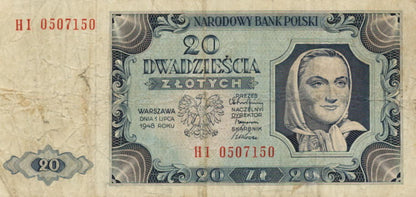 POLSKA  Banknot 20 zł / 1948 r. XX