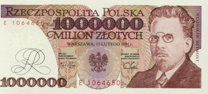 POLSKA  Banknot 1.000.000 zł / 1991 r. X - seria E