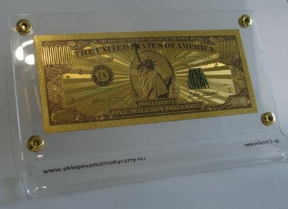 USA: Banknot złocony i kolorowany 1.000.000$ - MILION dolarów  (ze stojakiem)