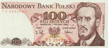 POLSKA  Banknot 100 zł / 1988 r. X X - seria TS (2)