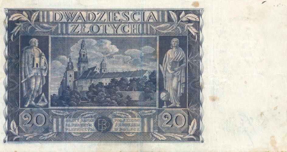 POLSKA  Banknot 20 zł / 1936 r. XX - seria CK