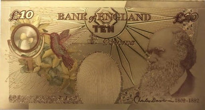 ANGLIA: Banknot złocony i kolorowany: 10 Funtów