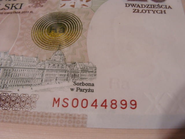 Ciekawy nr serii   20 zł / 2011 r. - Maria Skłodowska - Curie  - MS 0044899