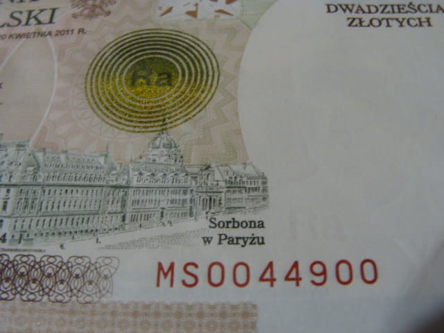 Ciekawy nr serii   20 zł / 2011 r. - Maria Skłodowska - Curie  - MS 0044900