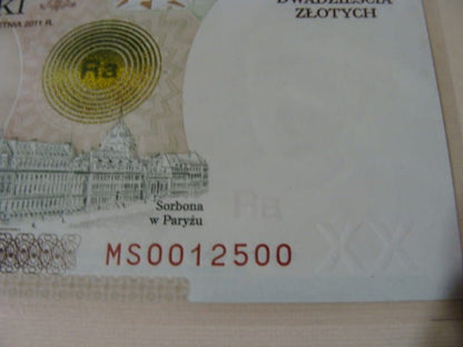 Ciekawy nr serii   20 zł / 2011 r. - Maria Skłodowska - Curie  - MS 0012500