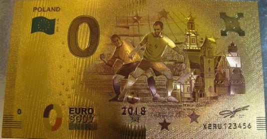 Banknot złocony:  "0" -  zero Euro / Polska