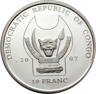 KONGO 10 franków / 2007 - Hipopotam