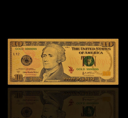 USA: Banknot złocony 10$ - DZIESIĘĆ dolarów