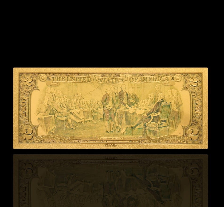 USA: Banknot złocony 2$ - DWA dolary