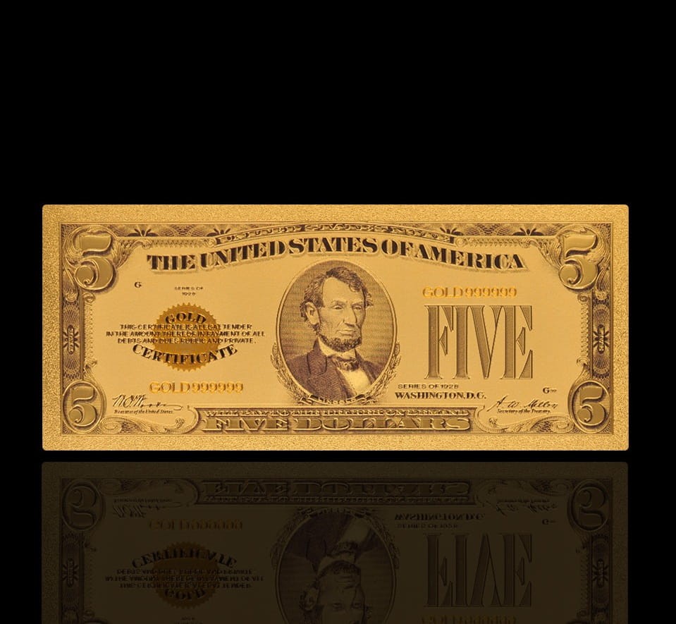 USA: Banknot złocony 5$ - PIĘĆ dolarów /1928