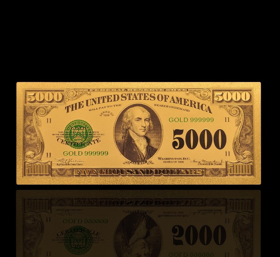 USA: Banknot złocony 5.000$ -  PIĘĆ TYSIĘCY dolarów /1928