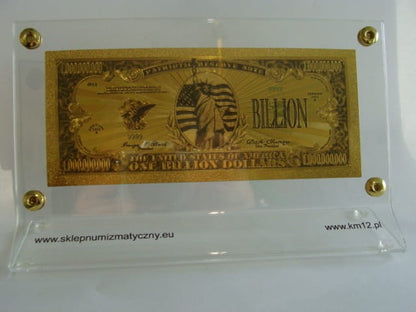 USA: Banknot złocony i kolorowany 1.000.000.000$ - MILIARD dolarów  (ze stojakiem)