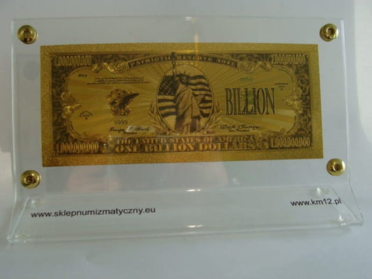 USA: Banknot złocony i kolorowany 1.000.000.000$ - MILIARD dolarów  (ze stojakiem)